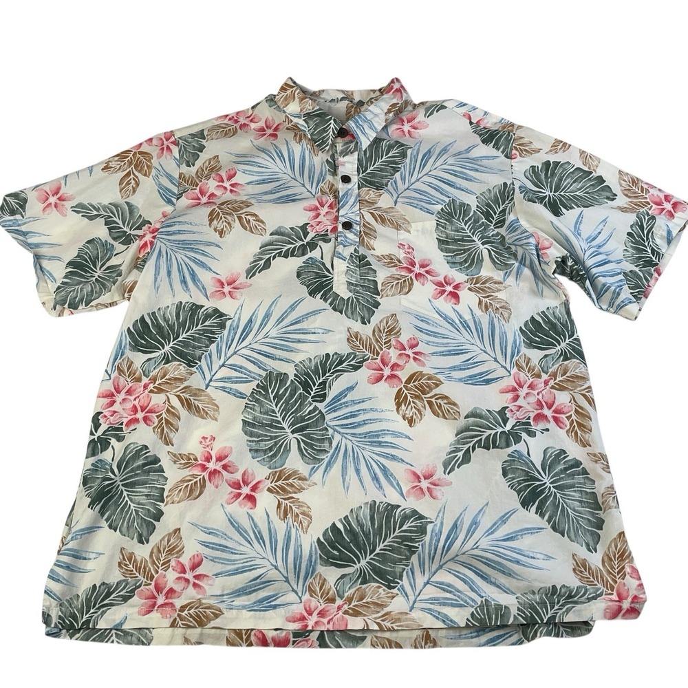 Bishop St‎ Apparel Hawaiian Shirt 2XL Tropical Floral Cotton Made in Hawaii VTG